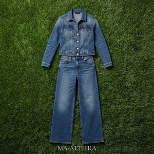 Ensemble veste en jean bleu et jean large pour femme, tenue décontractée en denim deux pièces, vêtements de mode streetwear - Product Image 6