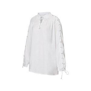 Chemise pour homme de style médiéval bleue à col montant, manches courtes, avec laçage frontal et ceinture, coupe classique, tenue décontractée - Product Image 6