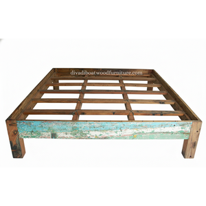 Cama doble de madera recuperada de barco, sin cabecero, color original, ecológica, sostenible, hecha a mano, para dormitorio. - Product Image 4