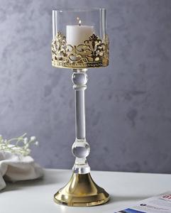 Gold Crown Candle Stand with Crystal Stem and <b>Glass</b> Holder for Home Decoration - Product Image 2