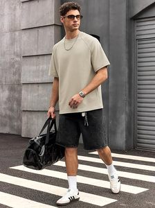 Heavy Weight 100% Cotton Oversized T-Shirt Men 220 Grams Shoulder Custom Printing Hip Hop Plus Size 100% Cotton Blank Boxy Men's - Product Image 6