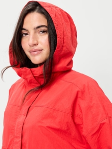 Veste de safari à capuche rouge pour femme, coupe-vent décontractée, extensible, pull-over 100% polyester, vêtements d'automne - Product Image 4