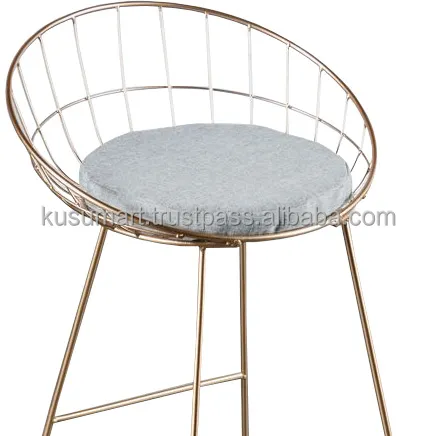 Wholesale Luxury Gold Stainless Steel Industrial Metal Wire Side High Bar Stool With Fabric Cushion For Club Event