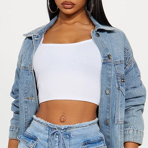 Ensemble en jean pour femme, conception personnalisée OEM, vente en gros, pour streetwear, nouvelle collection, veste et pantalon en jean pour femme, décontracté, délavé - Product Image 4