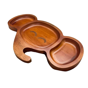 Plateau de service moderne en bois d'acacia naturel et métal, en forme de véhicule, avec compartiments, pour enfants, desserts et fruits - Product Image 2