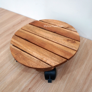 Carrito de plantas de madera para exteriores con ruedas, maceta redonda con ruedas de madera, soporte para mover dimensiones de 30x30cm - Product Image 3