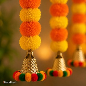 Guirnalda de Flores Artificiales de Plástico Ecológico para Decoración de Bodas Indias Tradicionales, Campanas, Guirnaldas de Flores para el Festival Diwali, Decoración del Hogar - Product Image 1