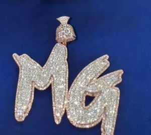 VVS Moissanite Diamond GRA Certified Sterling Silver Hip Hop Iced Out Customized Two Tone MG TREN$0 <b>Name</b> Letters Unique Pendant - Product Image 1