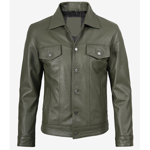 2026 OEM Latest Design Olive Green Cowhide Leather Jacket For Men's Front Pockets 100%High Quality Low MOQ Winter Fashion Jacket - Product Image 5