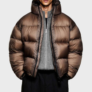 Custom <b>Mens</b> Bubble <b>Jacket</b> with Unique Style Private Label Full Zipper Stand Collar Long Sleeves <b>Canvas</b> Fabric Puffer <b>Jacket</b> - Product Image 1