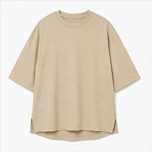 Custom Sand Beige Slub Cotton Tapered <b>Mens</b> Oversized Short Sleeve Crew Neck T-Shirt MTS-OVR-0022 - Product Image 1