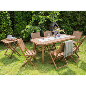 Ensemble de table et chaises pliantes pour salle à manger, mobilier moderne pour l'extérieur, ensemble de salle à manger en teck massif pour le jardin - Tasya - Product Image 2