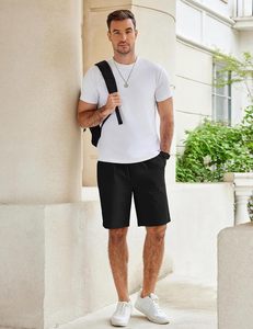 Pantalones Cortos Bermuda de Color Sólido para Hombre, Cintura Media Elástica, Casuales, de Algodón Oxford, Transpirables - Product Image 3
