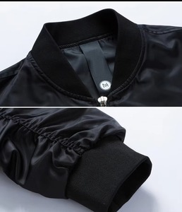Jet Black Oversized Bomber <b>Jacket</b> Men Premium Nylon Streetwear Zip Up OEM Private Label Outerwear - Product Image 5