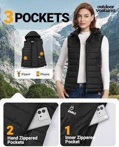 <b>Women's</b> <b>Black</b> Lightweight Packable Puffer Vest Hooded Travel <b>Waistcoat</b> Casual Outdoor Bodywarmer Insulated Factory Direct OEM - Product Image 3