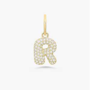 Colgante de letra inicial abombada con diamante cultivado en laboratorio, personalizado, de oro macizo de 14K y 18K, joyería de alfabeto 3D brillante personalizada - Product Image 1