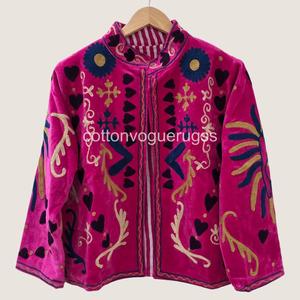 Handmade Velvet Suzani Eco-Friendly Winter Boho Embroidered Women's Luxury <b>Coat</b> for Party Wear - Product Image 1