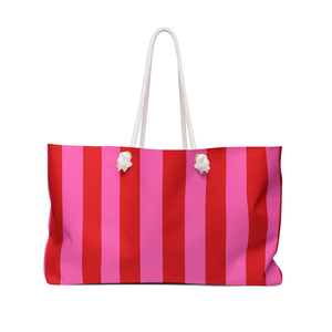 Bolsa de Viaje Grande a Rayas Rosa y Roja, Bolsa de Mano para Fin de Semana, Bolsa de Playa, Bolsa de Gimnasio, Bolso de Vacaciones para Mujer - Product Image 1
