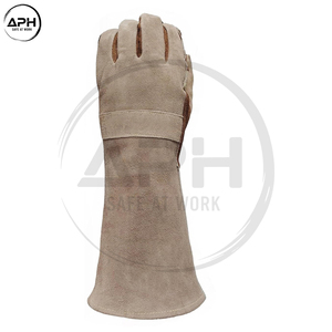 Guantes de soldadura TIG Wing Thumb de cuero, bicolor marrón tostado, de piel de vaca serraje, resistentes al calor, tipo guanteleta larga para trabajo. - Product Image 3