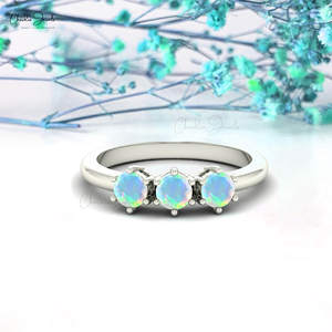 Natural Ethiopian <b>Opal</b> <b>Ring</b> with 4mm Round Cut Gemstone Wedding Band in 14k Fine White Gold Wholesale Jewelry Supplier - Product Image 1