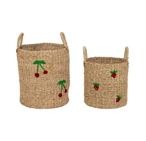 Cesta de Almacenamiento Redonda de Mimbre Rosa Tejida a Mano al por Mayor, Organizador Creativo con Tapa y Flores Bordadas para Juguetes - Product Image 3