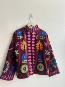 Velvet Suzani Jacket With Indian Embroidered <b>Art</b> Work Boho Women Jacket - Product Image 3