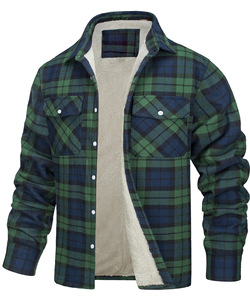 Veste en flanelle à carreaux en polaire pour homme, boutonnée, décontractée, épaisse et chaude, manteau de travail printanier, doublure Sherpa - Product Image 4