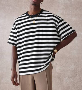 T-shirt en coton streetwear à rayures bicolores pour homme, coupe décontractée, manches courtes, jersey, couleur personnalisée, style oversize, mode décontractée, vente en gros - Product Image 1