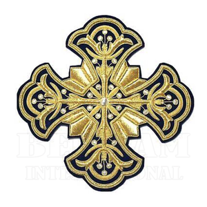 Patch liturgique de croix orthodoxe brodée or luxueuse en gros avec strass rouges pour insignes de vêtements de prêtre - Product Image 5