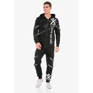 Survêtement d'hiver pour homme de qualité supérieure personnalisé, respirant, coupe régulière, sweat-shirt technique en molleton uni, pantalon de jogging, 100% coton, noir - Product Image 1
