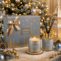 Servicio de Diseño Personalizado de Fábrica AIKUN, Difusor de Aromas, Vela de Cera de Soya Desodorizante, Juego de Regalo en Caja de Estilo Navideño de Lujo