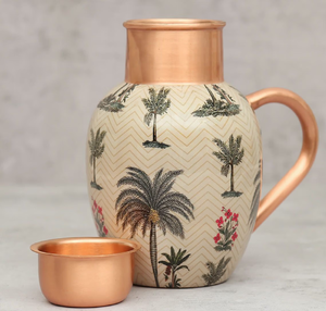 Traditional hammered <b>copper</b> jug boasting an ornate braided <b>handle</b>. Perfect authentic design available at wholesale price. - Product Image 6