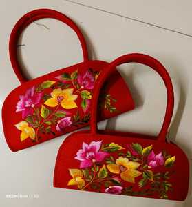 Handcrafted Floral Handbag Set Painted Decorative Gift <b>Bags</b> Traditional Indian Artisan Elegant Floral Pattern Handbags - Product Image 4