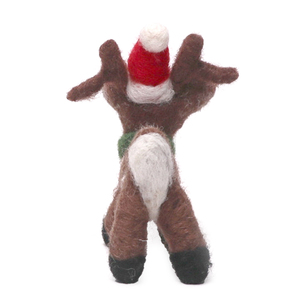 Figura de Reno Navideño Hecha a Mano con Fieltro de Aguja, Adorno Ecológico de Lana con Gorro de Santa Claus y Bufanda para Decoración Navideña del Hogar - Product Image 4