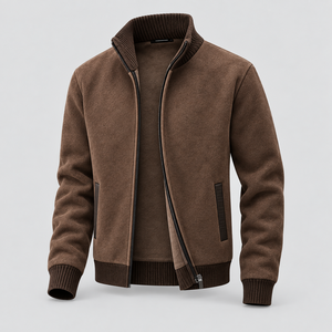 Veste décontractée à col roulé pour homme, cardigan en molleton tricoté à fermeture éclair intégrale avec bordure contrastante, vente en gros ODM de vêtements d'extérieur - Product Image 4