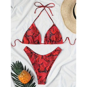 Traje de Baño de Dos Piezas con Estampado de Piel de Serpiente Roja 2026, Corte Alto, para Playa, Verano, Diseño Único, en Spandex y Poliéster - Product Image 1
