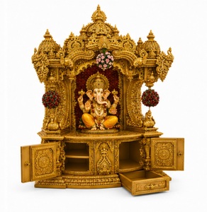 Temple en teck sculpté à la main style Mayur, finition dorée, grand motif paon, pour la maison et la salle de prière, pour les maisons américaines. - Product Image 3