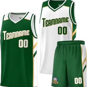 Conjunto de Uniforme de Baloncesto Reversible Personalizado con Nombre del Equipo 20 Verde Blanco Sin Mangas Malla Transpirable de Secado Rápido Unisex para Adultos - Product Image 2