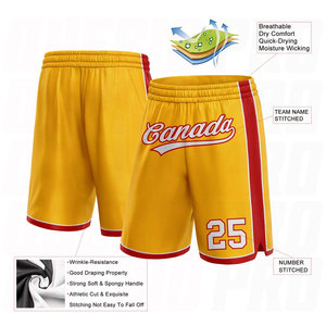 Shorts de basket-ball personnalisés or blanc rouge authentiques OEM ODM sublimés pour équipes de basket-ball, anti-humidité et séchage rapide - Product Image 5