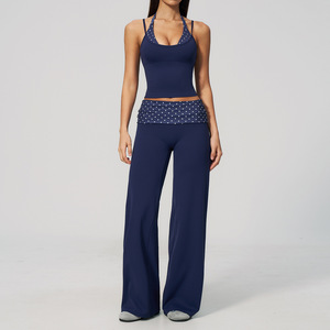 Ensembles de yoga tendance et luxueux, pantalon évasé à taille haute, respirant, séchage rapide, ensembles de yoga pour femmes - Product Image 4