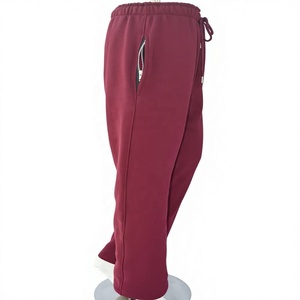 Burgundy Ladies High Waist Straight Leg Fleece Eco-Friendly Sweatpants Premium Cotton Blend Custom Design Private Label - Product Image 1
