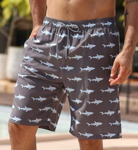 Shorts de bain imprimés pour hommes, séchage rapide, avec cordon de serrage, taille mi-haute décontractée, avec poches, gris - Product Image 1