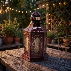 Hexagon <b>Metal</b> <b>Lantern</b> with Moroccan Design Outdoor Decorative Lighting for Garden Patio Durable Candle Holder - Product Image 4