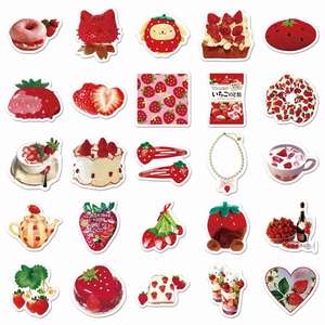 50 Strawberry Cartoon PVC Stickers Sweet Girlish Fruits Design Waterproof Mochi Decorations for Tea Cups Stationery Promotional - Product Image 4