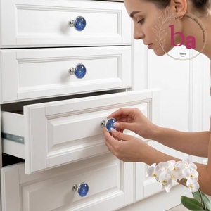 Round Metal Crystal Cabinet Knob Blue Compass Design for Kitchen <b>Wardrobe</b> Warehouse Drawer Handles-Modern Furniture <b>Hardware</b> - Product Image 2
