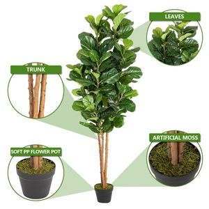 Albero Artificiale di Banyan Sim a Foglia Larga in Legno Massello, 6 Piedi, Verde - Product Image 4