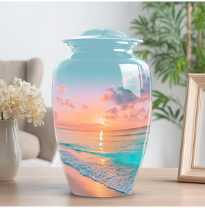 Aluminum Cremation Urn <b>Memorial</b> <b>Keepsake</b> Jar Customized Sunset Print Metal Urn for Burial Decoration Adult - Product Image 2