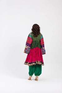Detailed Rear View Of A Vibrant Multicolored Afghan Kuchi Tribal Dress Displaying <b>Patchwork</b> Embroidery - Product Image 2