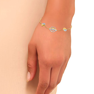 Pulsera de Oro Amarillo de 14K con Diamantes y Diseño de Órbita Planetaria |   Pulsera de Cadena con Círculos Celestiales Modernos para Mujer - Product Image 3