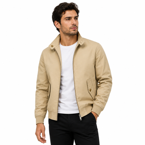 Veste Harrington décontractée pour homme en tissu sergé premium, fermeture éclair, poches boutonnées, logo personnalisé - Product Image 2